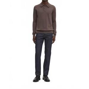 NEW ASKET the merino wool long sleeve polo shirt in brown melange